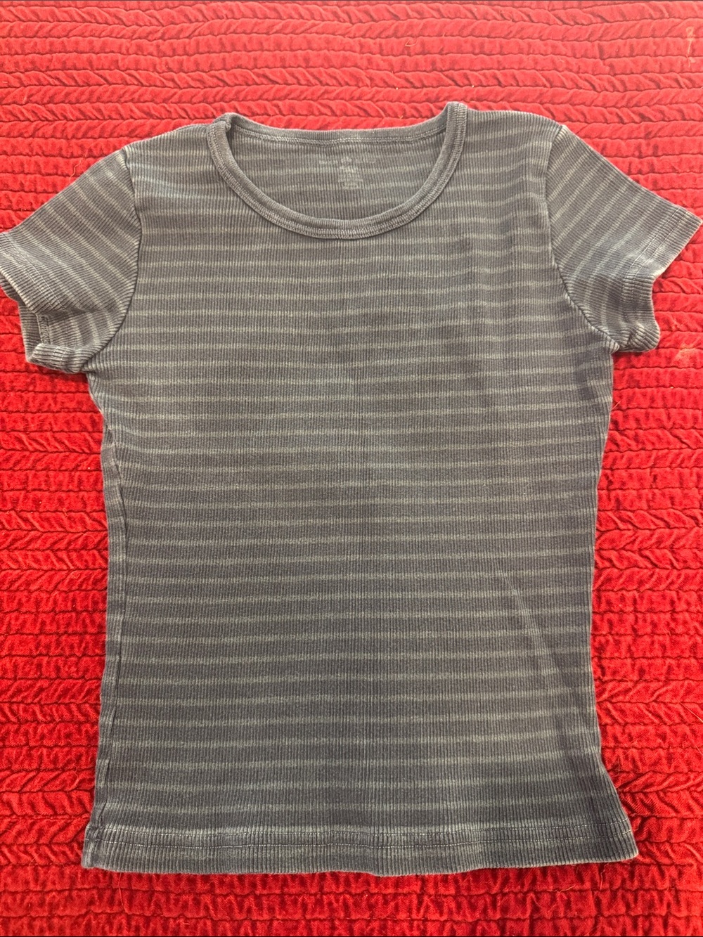 Brandy Melville Navy Charcoal Striped Ribbed Short Sleeve Tee